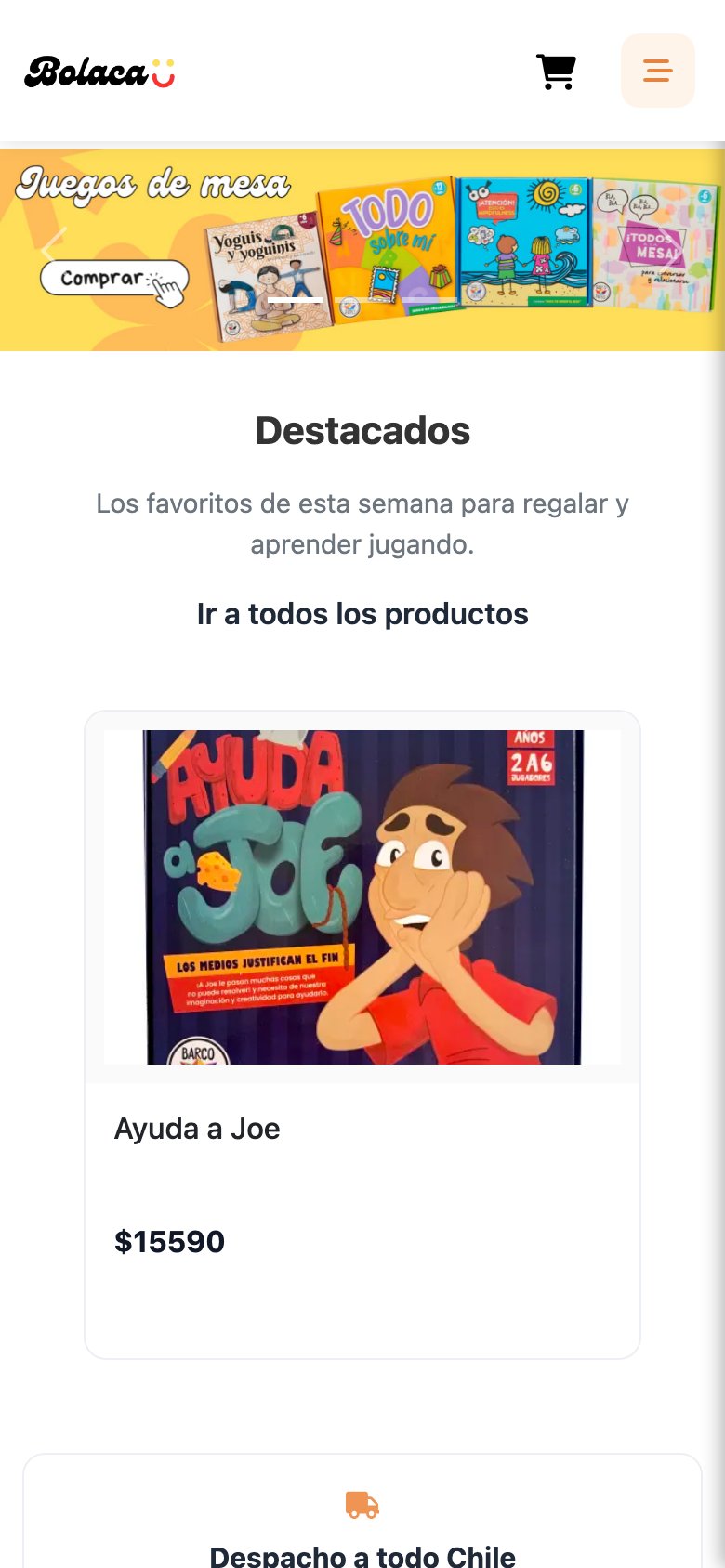 The Bolaca storefront on mobile