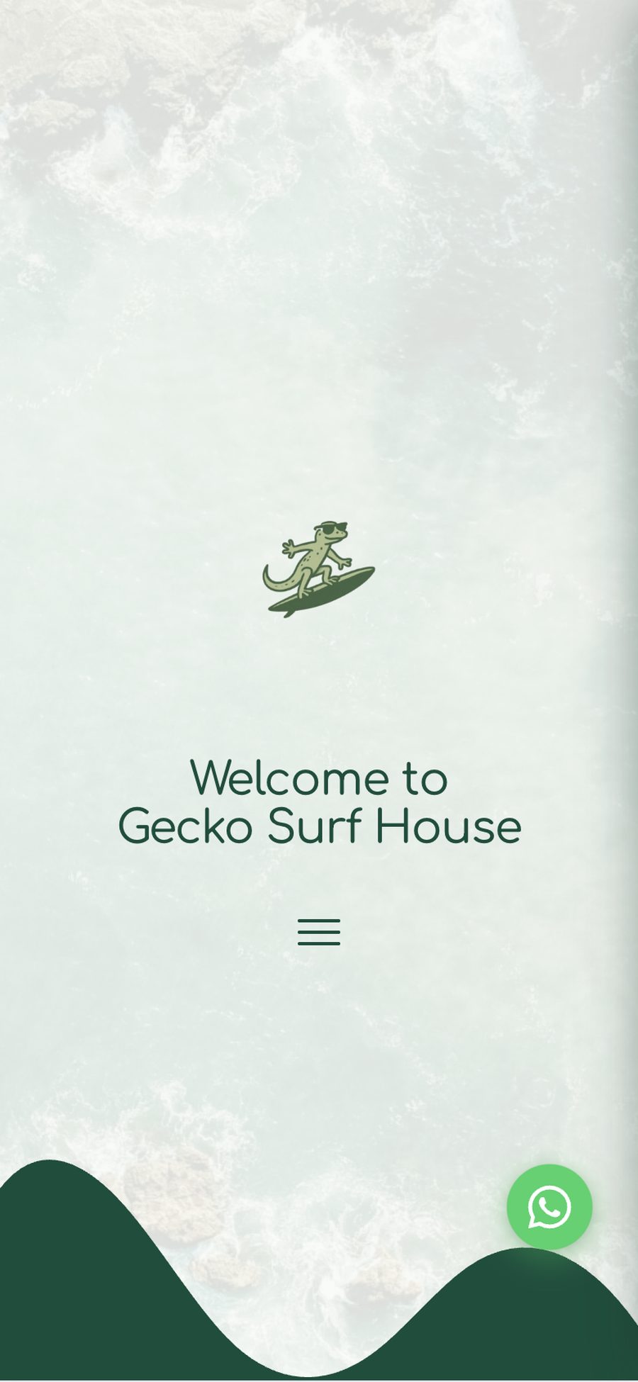 The Gecko Surf House homepage on mobile